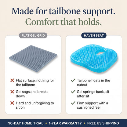 Flat gel grid vs Haven Seat: made for tailbone support, comfort that holds