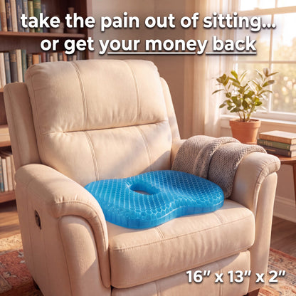 Haven Seat gel cushion on a recliner – take the pain out of sitting or get your money back, 16 x 13 x 2 in
