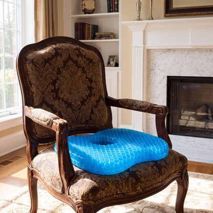Haven Seat honeycomb gel cushion with tailbone cutout on an armchair